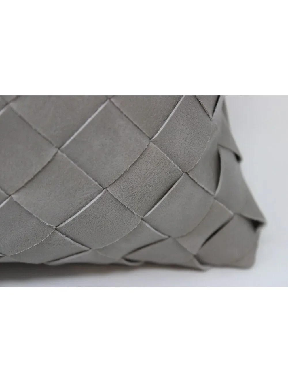 Frye Woven Decorative Pillow | Gray Faux Leather Accent Pillow 14